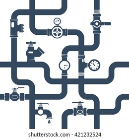 Ware pipes System Flat Concept in Black and White Color Vector Illustration