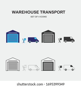 warehosue package delivery service vector icon man lifting package to van