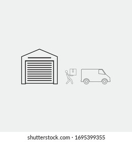 warehosue package delivery service vector icon man lifting package to van