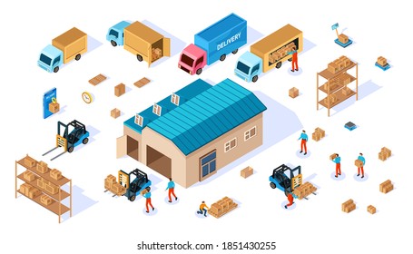 Warehouse 3d Isometric Illustration Workers Cars Stock Vector (Royalty ...