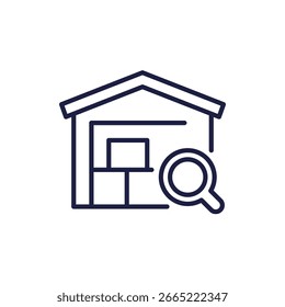 Icono de línea de auditoría de almacén en blanco