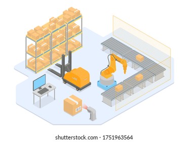 Warehouse Automation Concept With Automated Guided Vehicles Isometric Vector Illustration