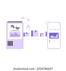 Warehouse Automation Control Panel With Smartphone Interface In Flat Vector Illustration Symbolizing Technology, Logistics Management, And Efficiency, Isolated On White Background.