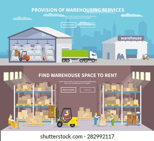 Warehouse Banner Set With Shipping And Delivery Flat Elements Isolated Vector Illustration