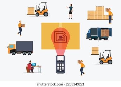 Warehouse With Big Boxes, QR Code Package 2d vector illustration concept for banner, website, illustration, landing page, flyer, etc