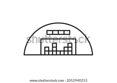 warehouse with box inventory distribution center line art icon vector for websites