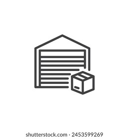 Warehouse and box line icon. linear style sign for mobile concept and web design. Warehouse building and cardboard box outline vector icon. Delivery service symbol, logo illustration. Vector graphics