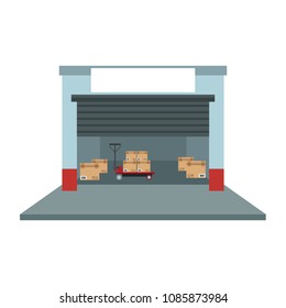 Warehouse with boxes and handtruck