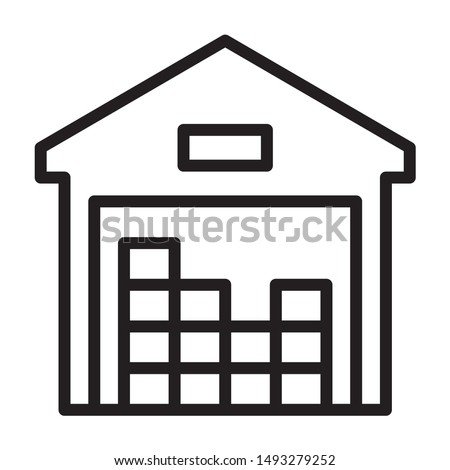 Warehouse with boxes of inventory or fulfillment distribution center line art vector icon for apps and websites