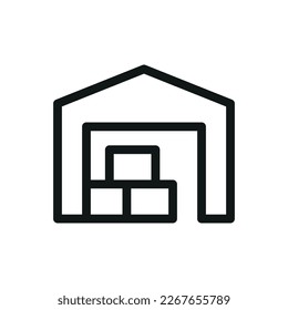 Warehouse with boxes isolated icon, storage of goods vector symbol with editable stroke