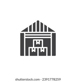 Warehouse with boxes line icon. linear style sign for mobile concept and web design. Logistics warehouse outline vector icon. Cargo storage symbol, logo illustration. Vector graphics