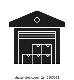 Depósito Com Ícone Sólido De Caixas. Símbolo De Instalação De Armazenamento, Gerenciamento De Inventário E Silhueta De Logística. Operações Eficientes Da Cadeia De Suprimentos. Ilustração de vetor isolada.