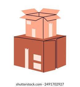 Warehouse boxes stack. Cardboard stacked cargo boxes, carton packages pile flat vector illustration. Hand drawn moving or delivery boxes on white