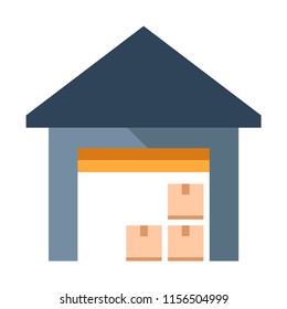 Warehouse with a boxs vector illustration in flat color design