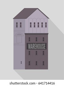 Warehouse building with asymmetric facade. Flat vector illustration. 