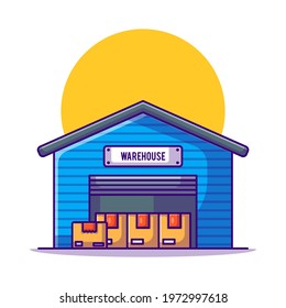 Warehouse Building with Boxes Vector Cartoon Illustrations