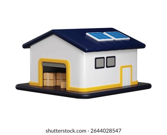 Edificio de almacén con el icono de las cajas de cartón Concepto de render 3d de la Ilustración vectorial de almacén de carga comercial y logística
