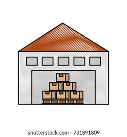 warehouse building with cargo container box on shelves