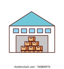 warehouse building with cargo container box on shelves