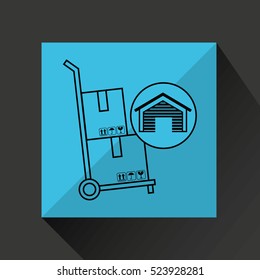 warehouse building carrying boxes hand truck icon vector illustration eps 10