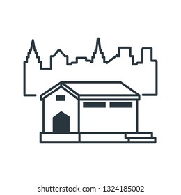 warehouse building with cityscape