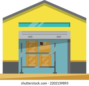 Warehouse Building With Crate Shelf. Storage Icon