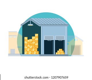 warehouse building with delivery boxes