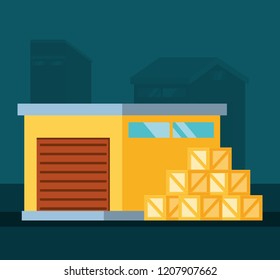 warehouse building with delivery boxes