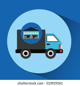 warehouse building delivery van service vector illustration eps 10