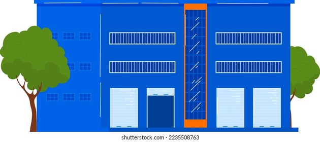 Warehouse building design, vector illustration. Outdoors storage for business cargo transportation, flat delivery industry.