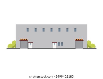 Edificio de almacén con techo plano. Ilustración plana simple.
