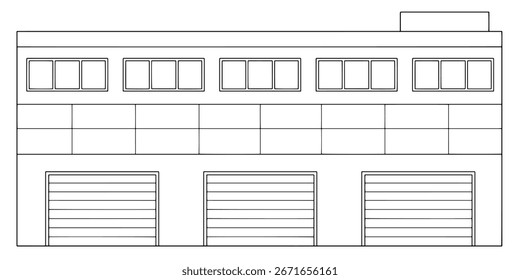 Warehouse building front view graphic black white isolated sketch illustration vector 