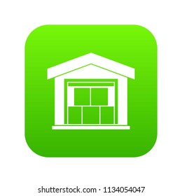 Warehouse building icon digital green for any design isolated on white vector illustration
