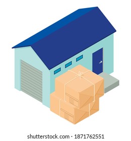 Warehouse building icon. Isometric illustration of warehouse building vector icon for web