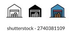 Warehouse Building Icon Set Flat Vector Storage Depot Illustration Isolated on White Background