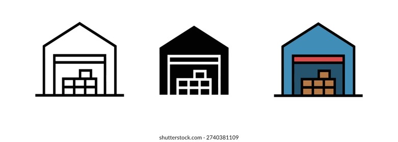 Warehouse Building Icon Set Flat Vector Storage Depot Illustration Isolated on White Background