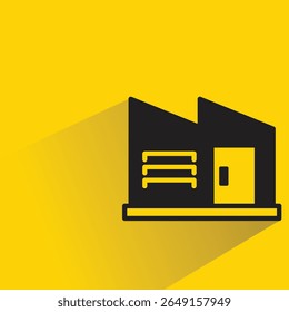 warehouse building icon with shadow on yellow background