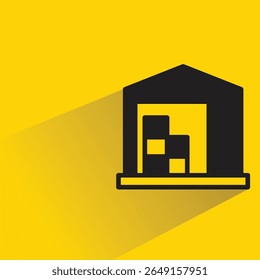 warehouse building icon with shadow on yellow background