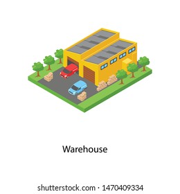 Warehouse building isometric icon design 