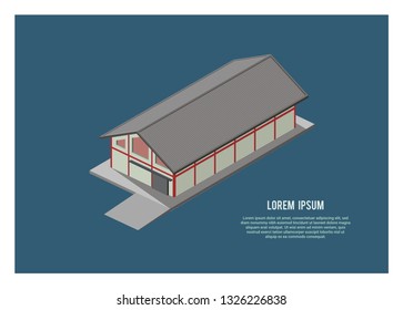 warehouse building in isometric view, simple illustration