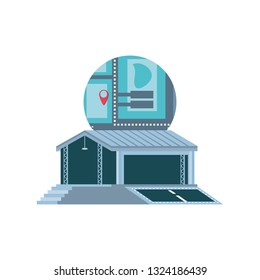 warehouse building with map guide