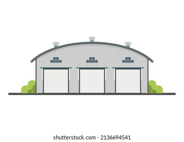 Warehouse building with metal wall and curvy roof. Simple flat illustration. svg