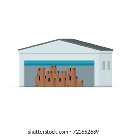 warehouse building with open door. Vector illustration isolated on white background