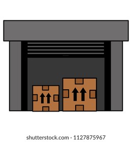 warehouse building with pile carton boxes