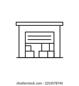 Warehouse Building Sign Black Thin Line Icon Symbol. Vector illustration of Cargo Storage and Delivery Service