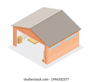 Warehouse as Building for Storing Goods Isometric Vector Illustration