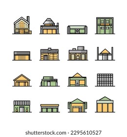 Warehouse buildings set vector illustration isolated on white