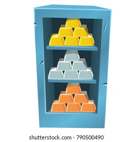 The warehouse bullion isolated on a white background. The ingot of the precious metal. Cartoon vector close-up illustration.