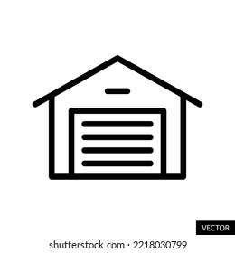 Warehouse, Car shed, Storage, Garage, Storehouse vector icon in line style design for website, app, UI, isolated on white background. Editable stroke. EPS 10 vector illustration. svg