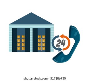 warehouse with carton boxes and handset icon. export and import colorful design. vector illustration